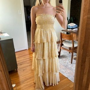 Yellow floral ruffle maxi dress